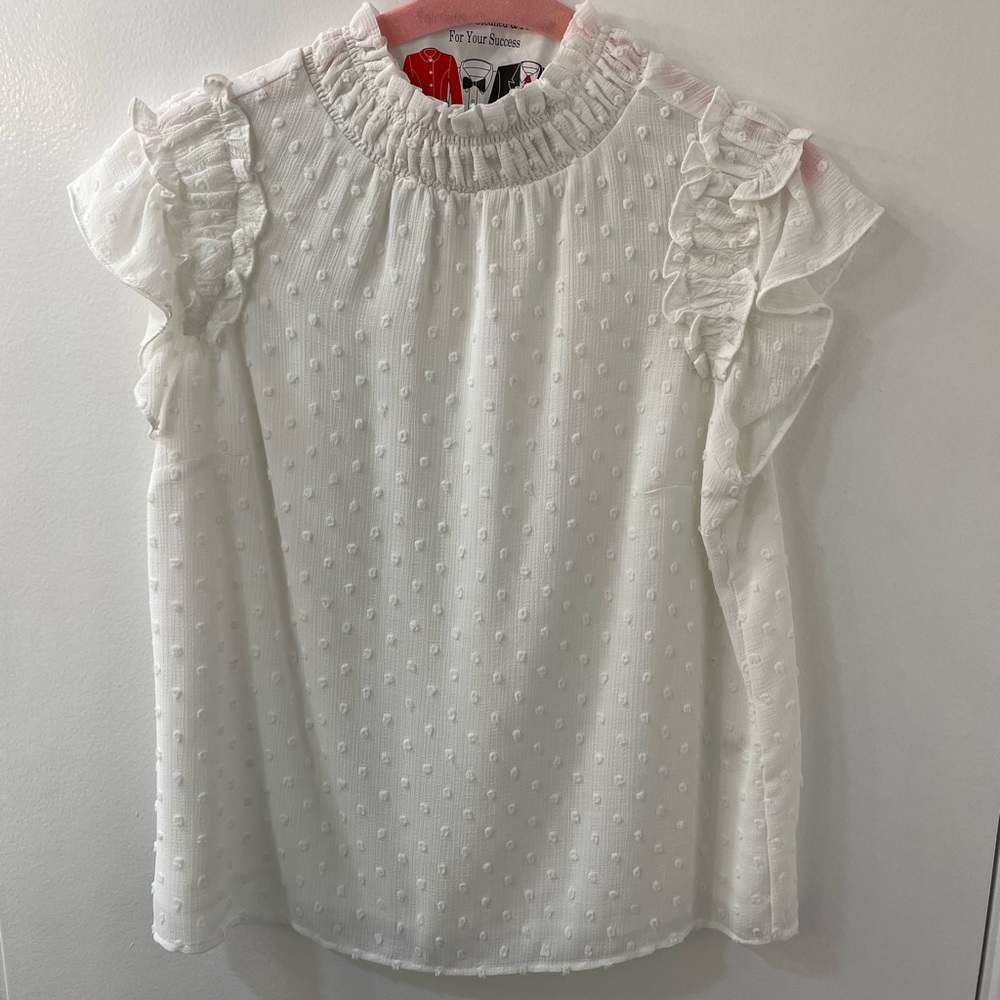Cece Mock Neck Blouse Top w/ Swiss Dot Pattern Size Extra Small